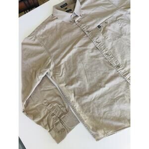 IZOD Sueded Twill Button Down Shirt XL Beige Casual Workwear Dadcore